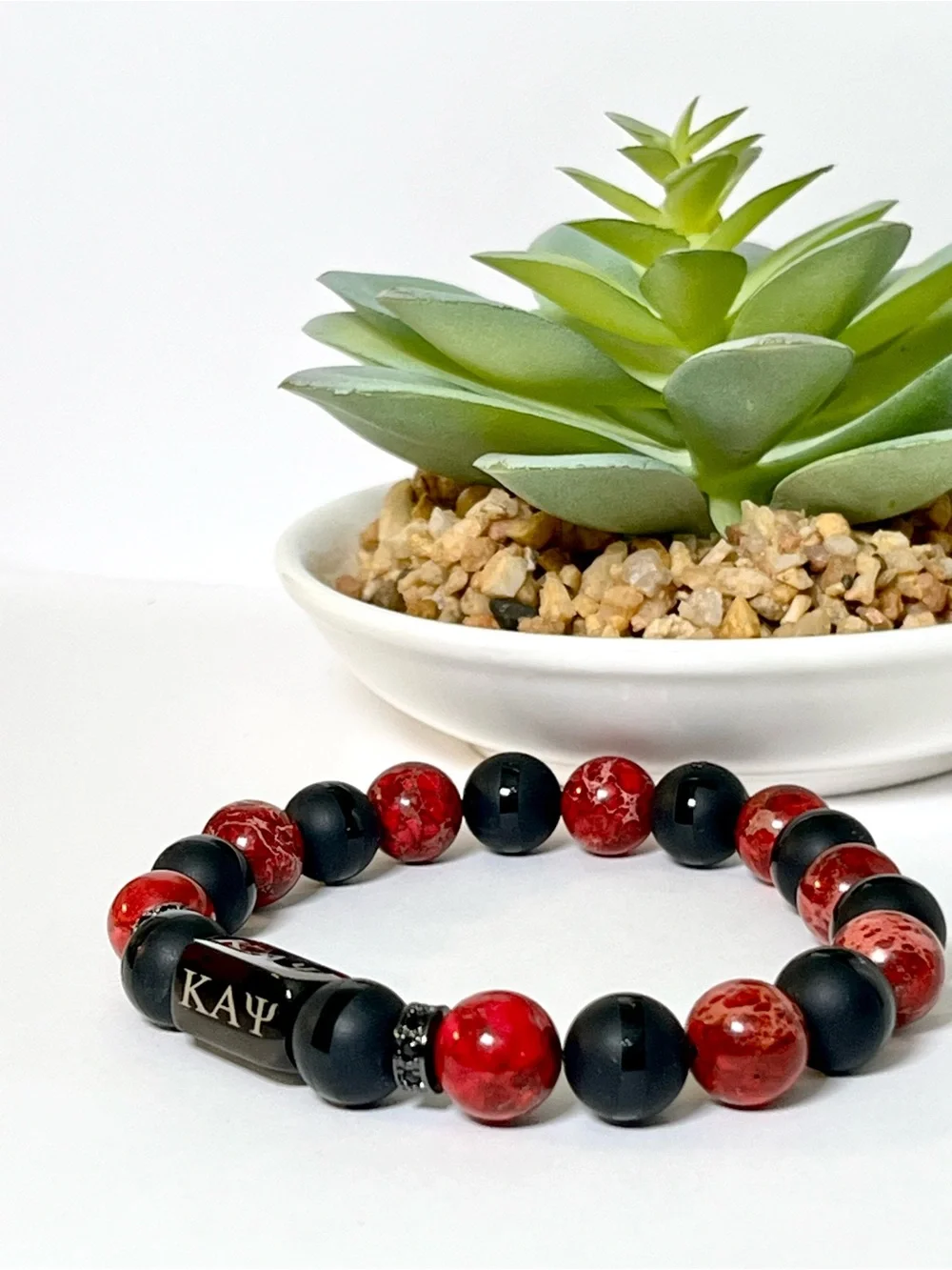 Kappa Alpha Psi Bracelet - Red Jasper & Black Onyx Beaded Stretch Bracelet